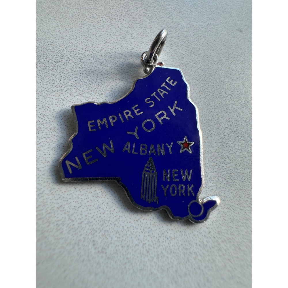 Vintage Sterling Silver Blue Enamel New York State Travel Charm Empire State